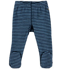Joha Leggings w. Feet - Wool - Blue w. Stripes