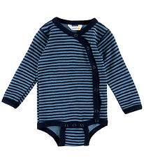 Joha Wrap Bodysuit l/s - Wool - Blue w. Stripes