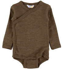 Joha Wrap Bodysuit l/s - Wool/Silk - Brown Melange