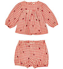 Flöss Set - Klänning/Bloomers - Berry Ginghammönster m. Rutor
