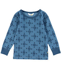 Joha Blouse - Wool/Cotton - Blue w. Snowflakes