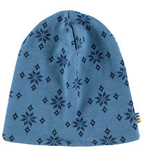 Joha Beanie - 2-layer - Wool/Cotton - Blue w. Snowflakes