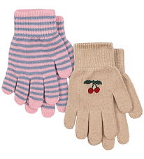Konges Sløjd Gloves - Wool/Acrylic - 2-Pack - Cherry/Stripe