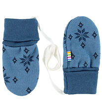 Joha Mittens w. Thumb - Wool/Cotton - Blue/Snowflakes