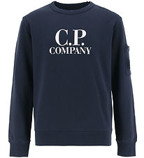 Sweat-shirt C.P. Company - Total Eclipse Blue av. Blanc