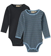 Wheat Bodysuit l/s - Rib - 2-Pack - Berti - Bright Blue Stripe