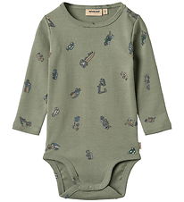 Wheat Bodysuit l/s - Freddie - Dusty Green Cars