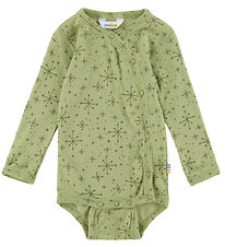 Joha Wrap Bodysuit l/s - Wool - Light Olive w. Stars