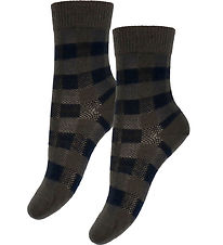 Chaussettes FUB - Laine - Chèque - 2 Pack - Mocca/Dark Marine