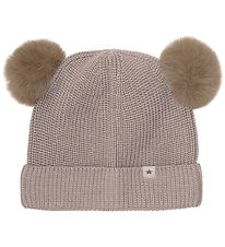 Huttelihut Muts - Wol - Gebreid - Camel Melange m. Kwastjes