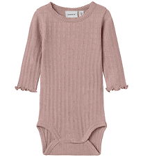 Name It Romper l/s - Wol/Zijde - Rib - NbfWossa - Gewei