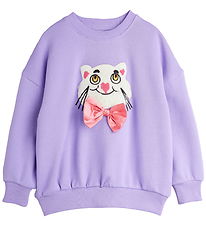 Mini Rodini Sweatshirt - CAT With Bowtie Chenille - Purple