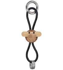 Kay Bojesen Nyckelring - Apa/Silver - Svart Läder Teak/Limba