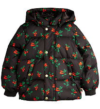 Mini Rodini Winter Coat - Lingonberries Hooded Pouf - Black