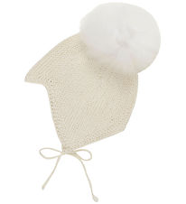 Huttelihut Baby Hat w. Pom-Pom - Alpaca wool - Knitted - Off-Whi