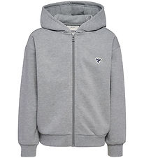 Hummel Cardigan - HmlJR Loose Zip - Grey Melange w. Logo