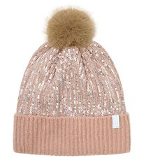 Minymo Beanie - w. Sequins - Misty Rose w. Pom-Pom