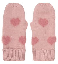 Minymo Mittens - Knitted - w. Soft Teddy - Misty Rose
