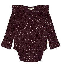 Petit Piao Bodysuit l/s - Rib - Modal - Dark Grape w. Hearts