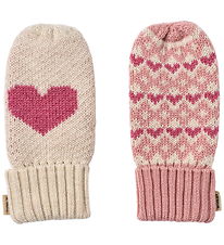 Wheat Mittens - Knitted - w. Heart - Haansi - Rose