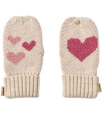 Wheat Mittens - Knitted - w. Heart - Towsi - Offwhite Melange