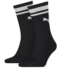 Puma Socks - Regular Crew - 2-Pack - Black w. White Stripes