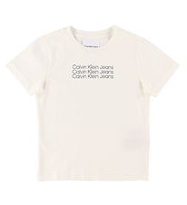 Calvin Klein Stuttermabolur - Reg - Greige/Dökkblátt