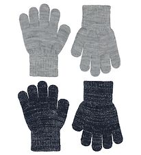 Melton Handschuhe - Strick - 2er-Pack - Grau/Navy m. Glitzer