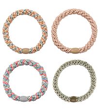Kknekki Elastic Hair Bands - 4-Pack - Green/Multi/Glitter/Beige