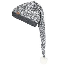 Melton Christmas Hat - Wool/Acrylic - Grey w. Pattern/Pom-Pom