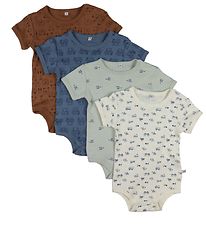 Pippi Baby Bodysuits s/s - 4-Pack - Blue Mirage