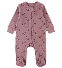 Fixoni Nightsuit w. Zipper/Feet - Grape Shake w. Print