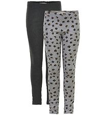 Minymo Leggings - 2er-Pack - Graumeliert meliert/Leopard