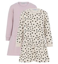 Minymo Klänning - 2-pack - Violet Ice/Creme m. Leopard