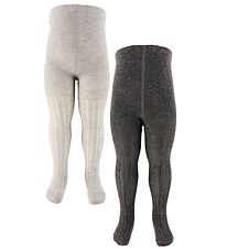 Minymo Tights - Wool - Rib - 2-Pack - Grey Melange