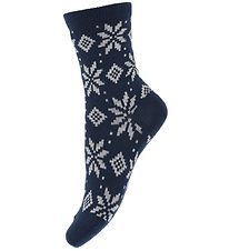 Melton Socken - Wolle - Schneeflocken - Marineblau