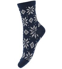 Melton Socks - Wool - Snowflakes - Navy Blue