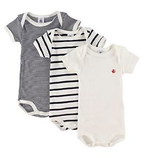 Petit Bateau Samfellur k/æ - 3 Pakki - Hvítur/Dökkblátt með rönd