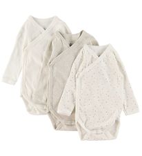 Petit Bateau Wrap Bodysuits L/æ - 3-Pack - White/Grey Melange w.