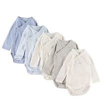 Petit Bateau Wrap Bodysuits L/æ - White/Blue/Grey Melange
