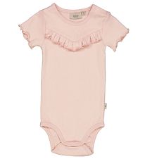 Wheat Bodysuit s/s - Ruffle - Rib - Powder