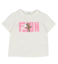 Fendi T-Shirt - Blanc av. Rose/Peluche