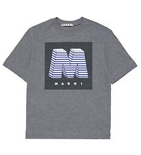 Marni T-Shirt - Dunkelgrau-Meliert m. Print