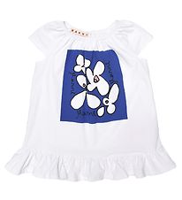 Marni Dress - White/Blue w. Flowers