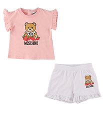 Moschino T-Shirt/Shorts - Rose/Blanc av. Imprim