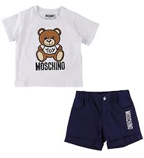 Moschino T-Shirt/Shorts - Blanc/Marine av. Imprim