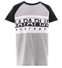 Napapijri T-paita - Harmaa melange, Musta/Valkoinen