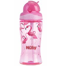 Nuby Water Bottle. Straws - 360ml - Pink w. Print