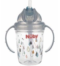 Nuby Drickskopp m. Handtag och Sugrör - 240ml - Grå m. Tryck