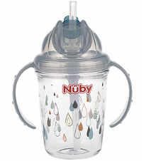 Nuby Drinkbeker m. Handvat en Rietje - 240 ml - Grijs m. Print